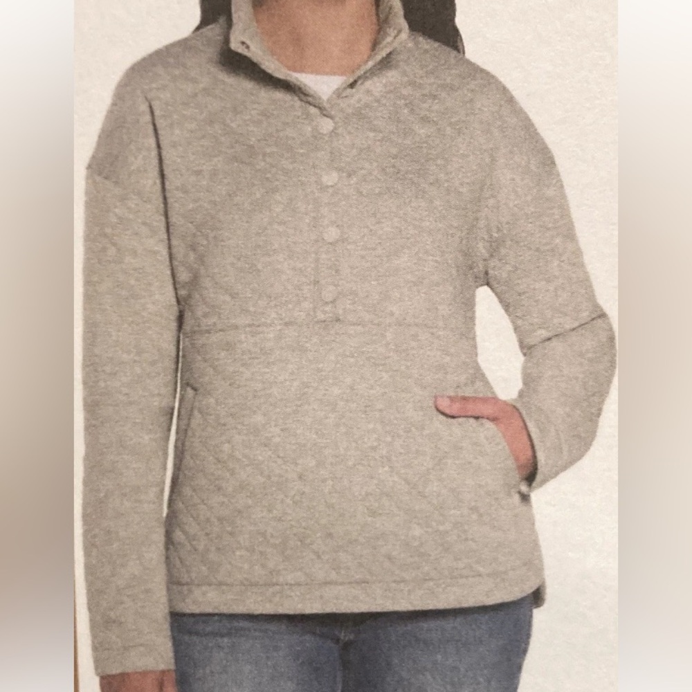 Eddie Bauer Woman’s Large Gray 1/2 Snap Quilted Pullover NWT, $99 MSRP